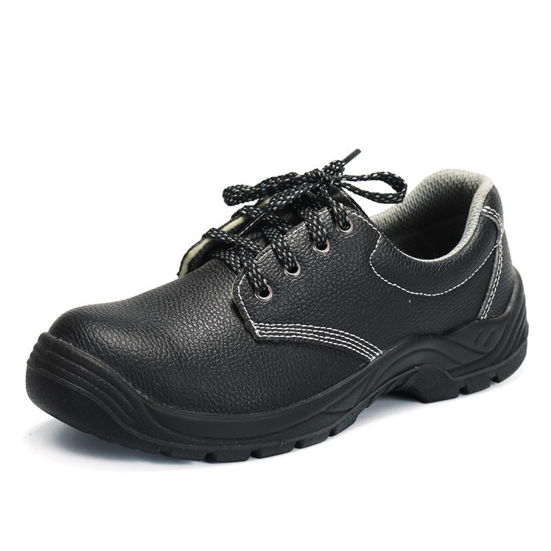 Low Cut Pu Outsole Anti-static Safety Shoes Black , Cow Split Leather Steel Toe