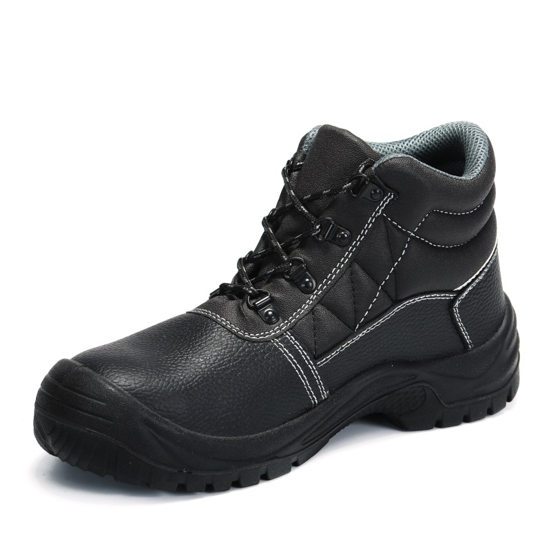 High Quality S3 Steel Toe Safety Shoes Black Genuine Leather Mid Cut Safety Shoe